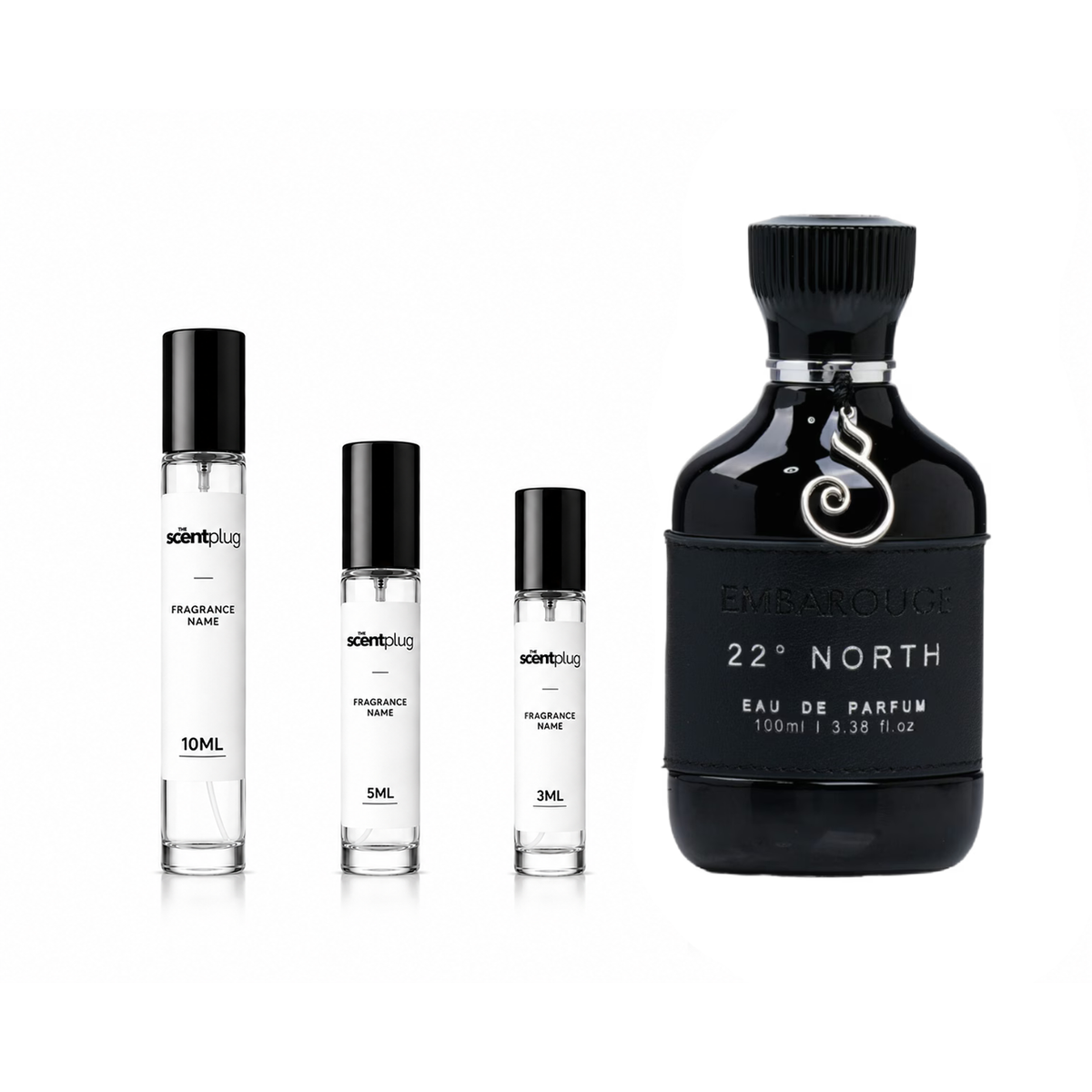 Sample of 22º North Embarouge perfume decant by The Scent Plug, showcasing the elegant bottle and label design.
