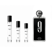 Sample of 9pm Afnan perfume decant from The Scent Plug, showing the clear glass bottle with black cap and white label.