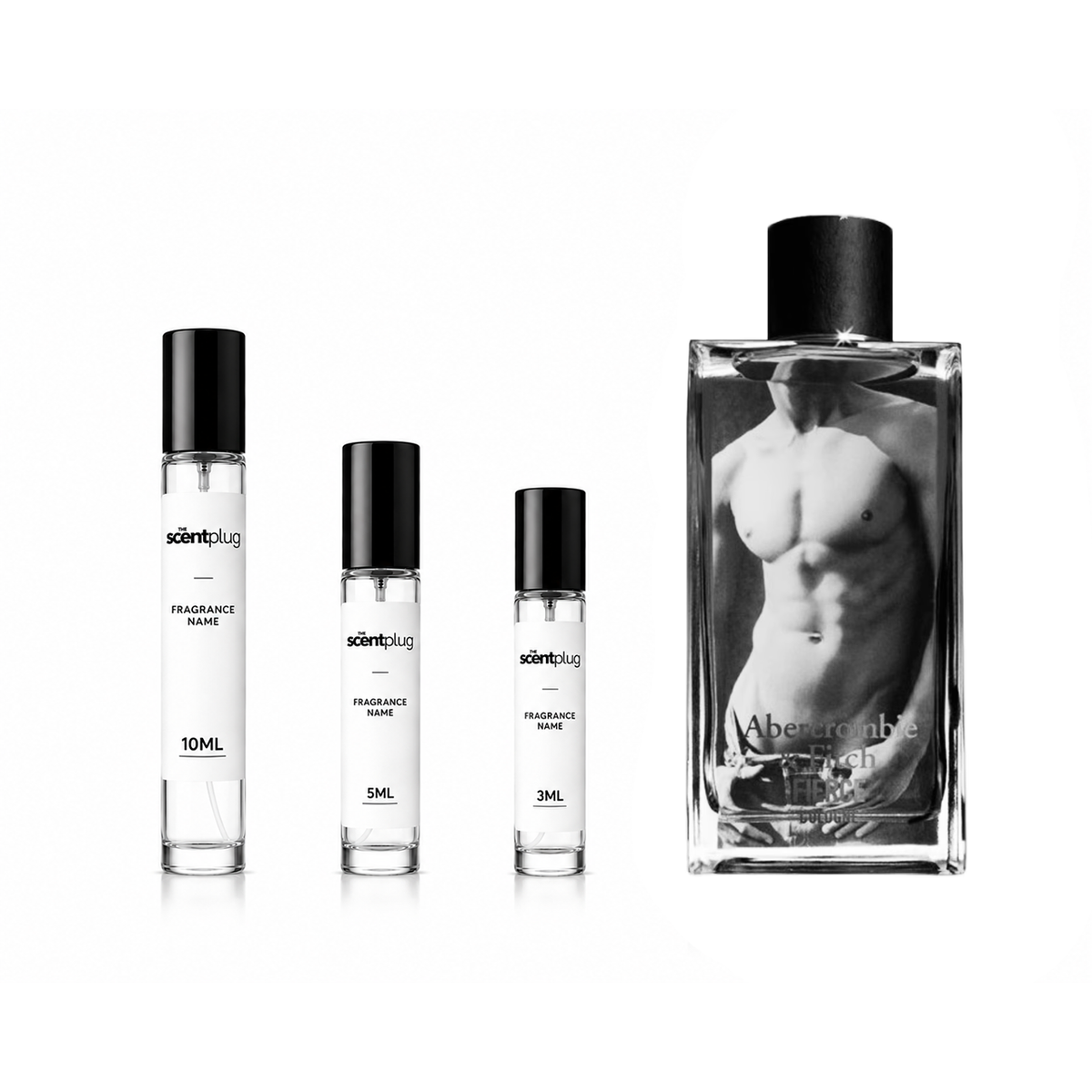 Abercrombie & Fitch Fierce cologne decant sample from The Scent Plug, showcasing the sleek bottle with branding and fragrance details.