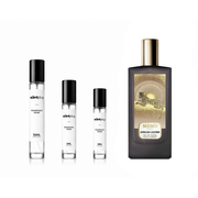 African Leather Memo Paris sample by The Scent Plug, showcasing a luxurious leather fragrance in a small decant bottle.