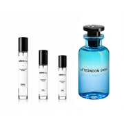 Sample of Afternoon Swim by Louis Vuitton, a luxurious fragrance in a sleek bottle, displayed on a neutral background.