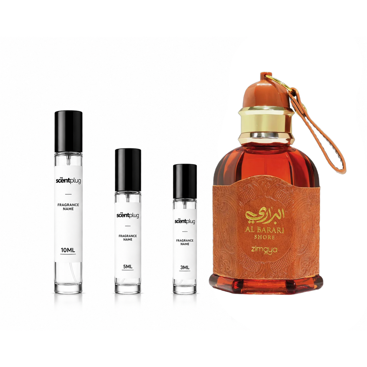 Sample of Al Barari Shore Zimaya decant by The Scent Plug, showcasing the fragrance bottle with elegant design and branding.