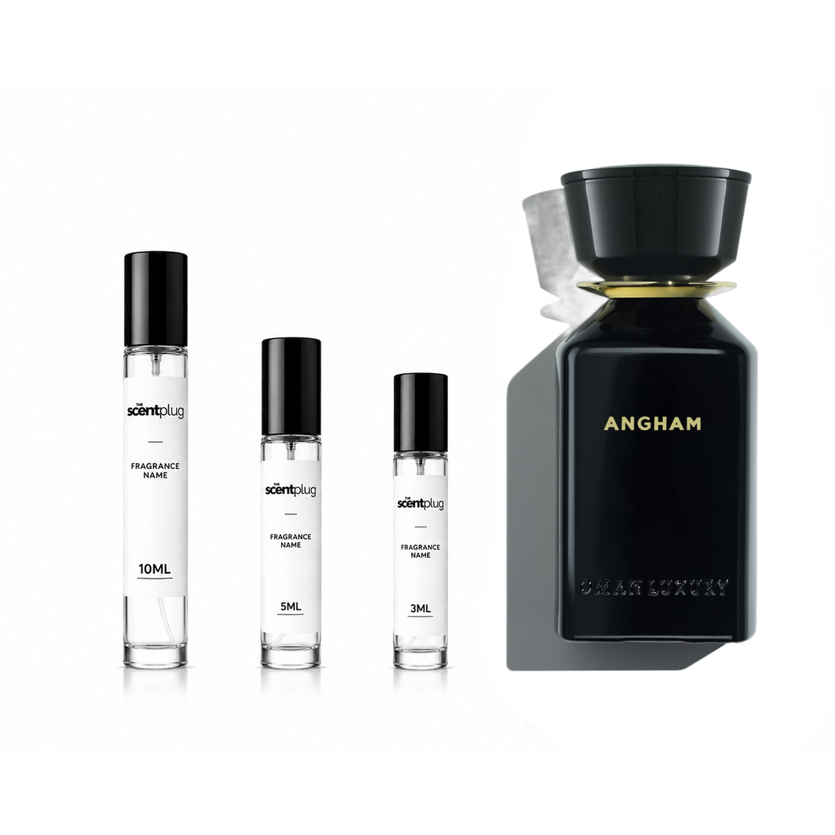 Sample of Angham Omanluxury decant by The Scent Plug, showcasing the elegant perfume bottle with intricate design details.