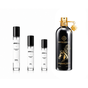 Arabians Tonka Montale perfume sample by The Scent Plug, showing a sleek decant bottle with a minimalist design and a black cap.