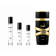 Asad Lattafa Perfumes decant sample bottle from The Scent Plug, showcasing the fragrance packaging and branding.