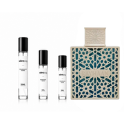 Azul Rayhaan fragrance decant by The Scent Plug, featuring a clear sample bottle with blue and white label and fragrance details