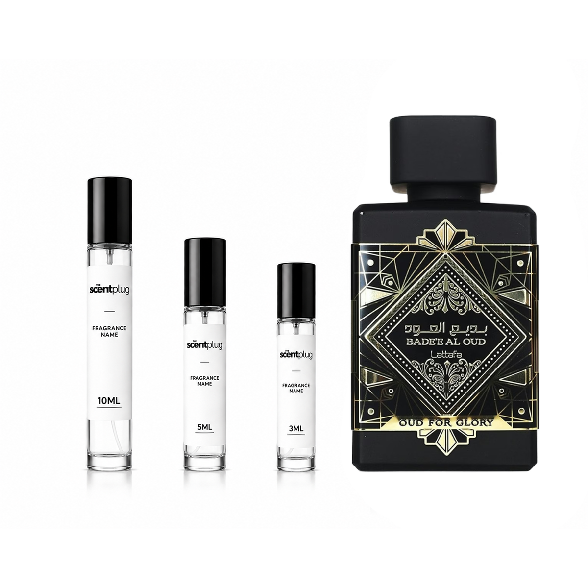 Decant of Bade'e Al Oud Oud for Glory by Lattafa Perfumes in a sample bottle, featuring a luxurious oud fragrance.