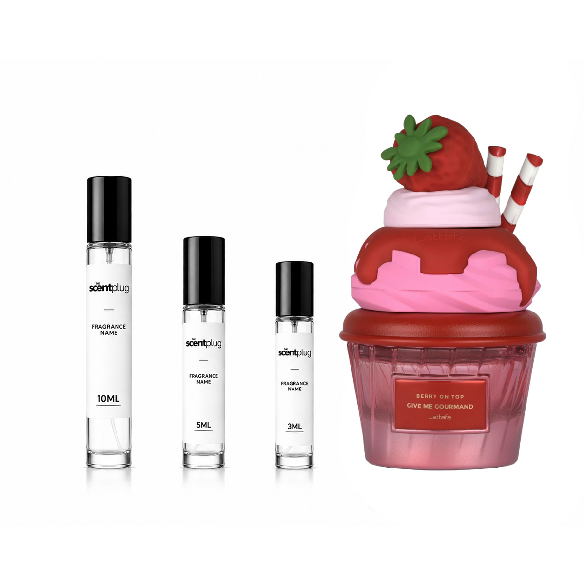 Berry On Top Lattafa Perfumes decant sample featuring a sleek bottle with berry-themed design and clear fragrance labeling.