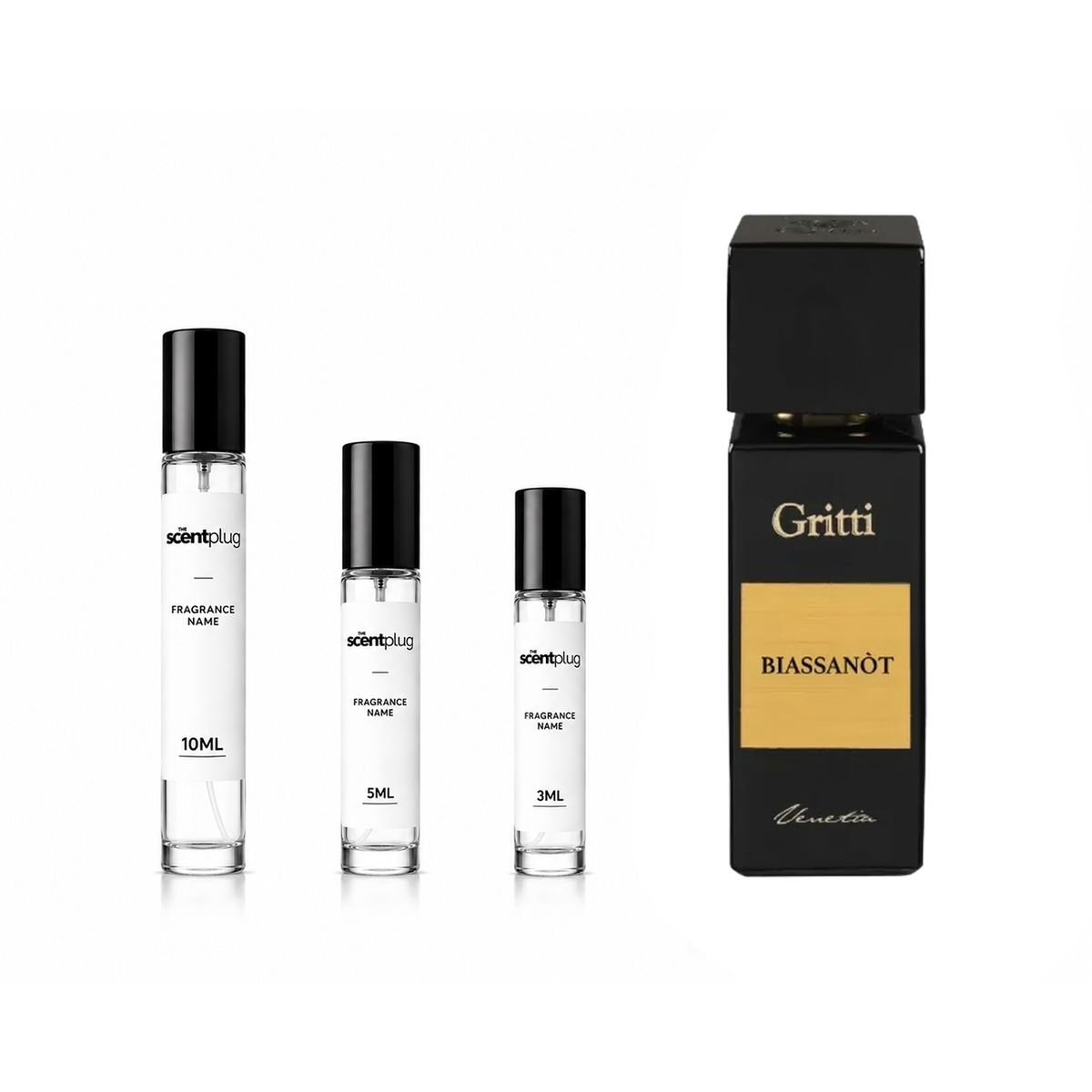 Biassanot Gritti decant sample from The Scent Plug showing the small glass container with fragrance.