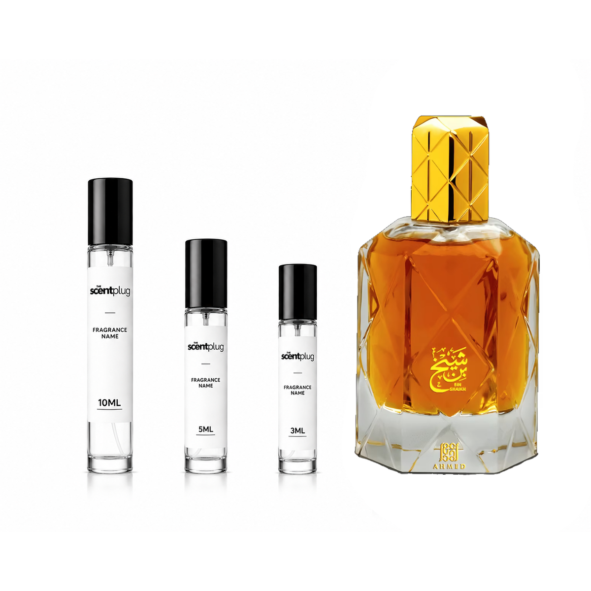 Sample of Bin Shaikh Ahmed Al Maghribi decant perfume by The Scent Plug, showing the small perfume vial with label.