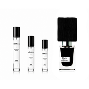 Black Afgano Nasomatto fragrance sample decant, showcasing the dark, sleek bottle with minimalist design and black label.