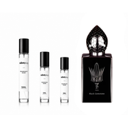 Black gemstone decant of Stéphane Humbert Lucas 777 perfume, sample size, featuring dark, polished stone with elegant presentation.