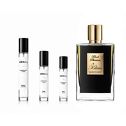 Black Phantom by Kilian decant sample in a small container, showcasing the dark, luxurious fragrance bottle with elegant design.