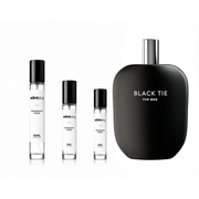 Sample of Black Tie Fragrance One decant by The Scent Plug, showcasing the small perfume bottle with black and silver design.