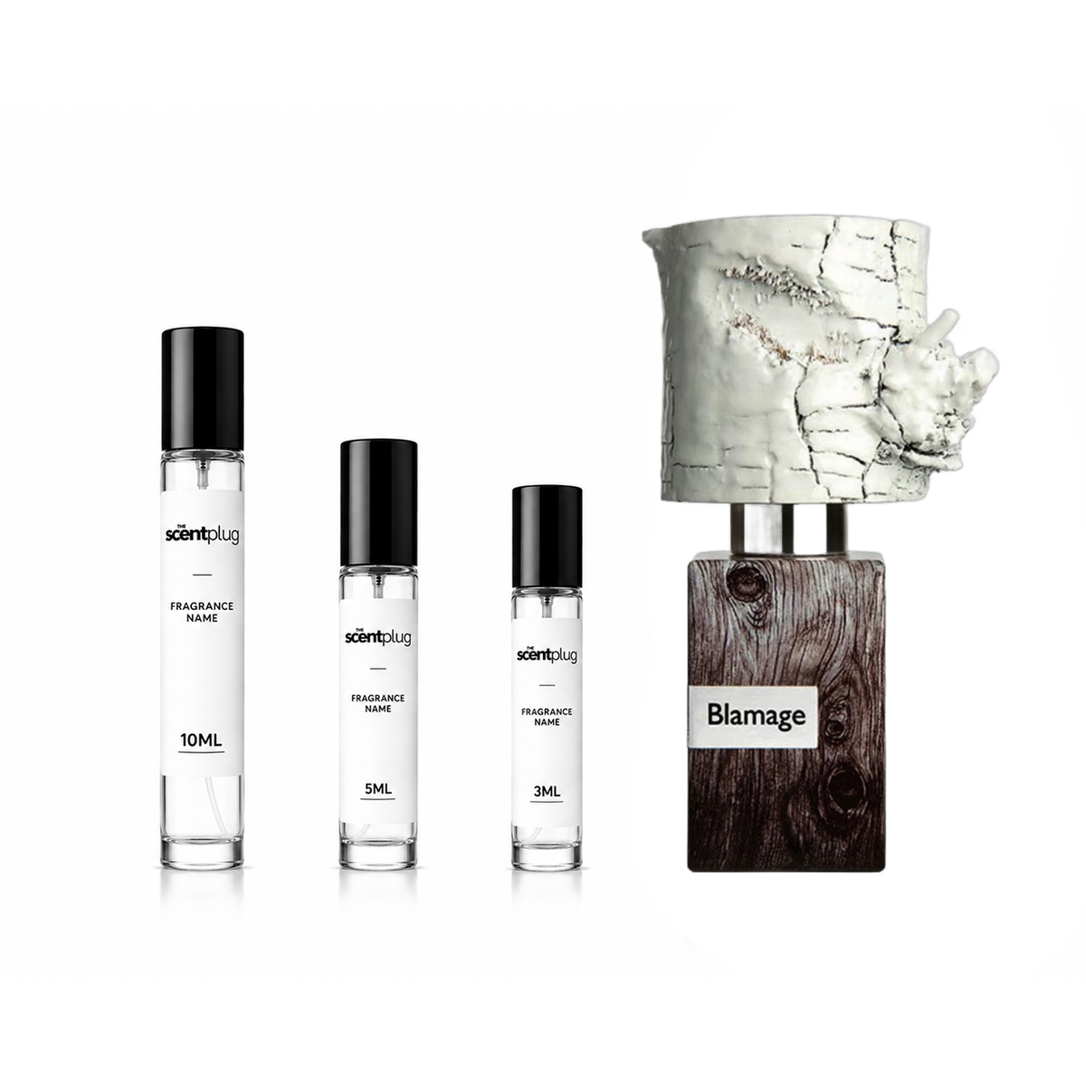 Blamage Nasomatto decant sample bottle from The Scent Plug, showcasing the perfume container with the label visible.
