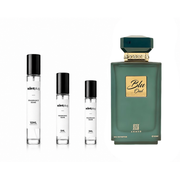 Blu Oud Ahmed Al Maghribi decant sample from The Scent Plug, showcasing a small glass bottle with a blue-tinted perfume liquid.