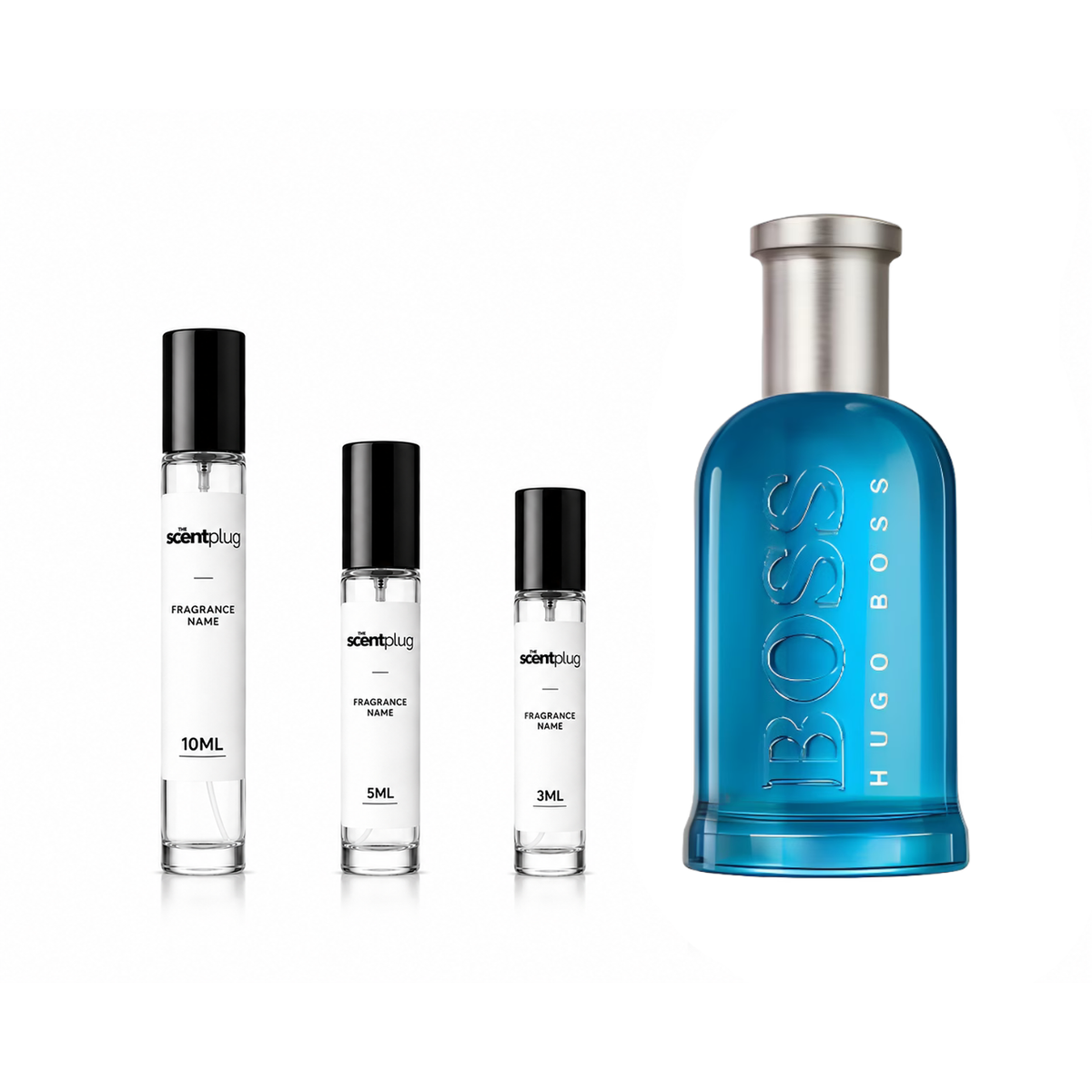 Sample of Boss Bottled Pacific by Hugo Boss, showcasing the fragrance bottle with blue accents and sleek design.