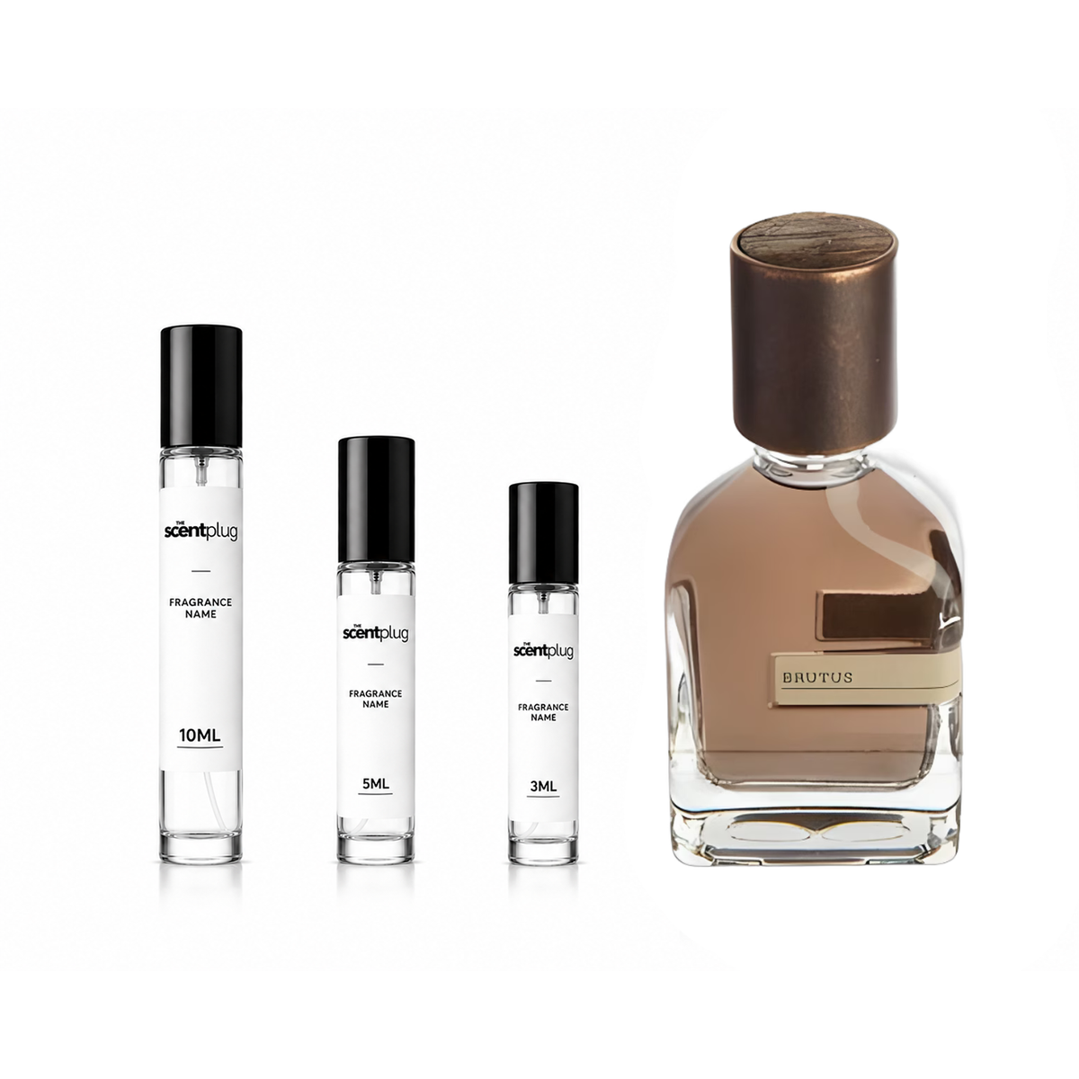 Sample of Brutus Orto Parisi Decant fragrance bottle showing the sleek, minimalist design and branding details.