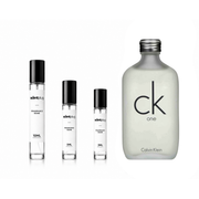 CK One Calvin Klein decant sample bottle from The Scent Plug, showcasing the fragrance label and packaging details.