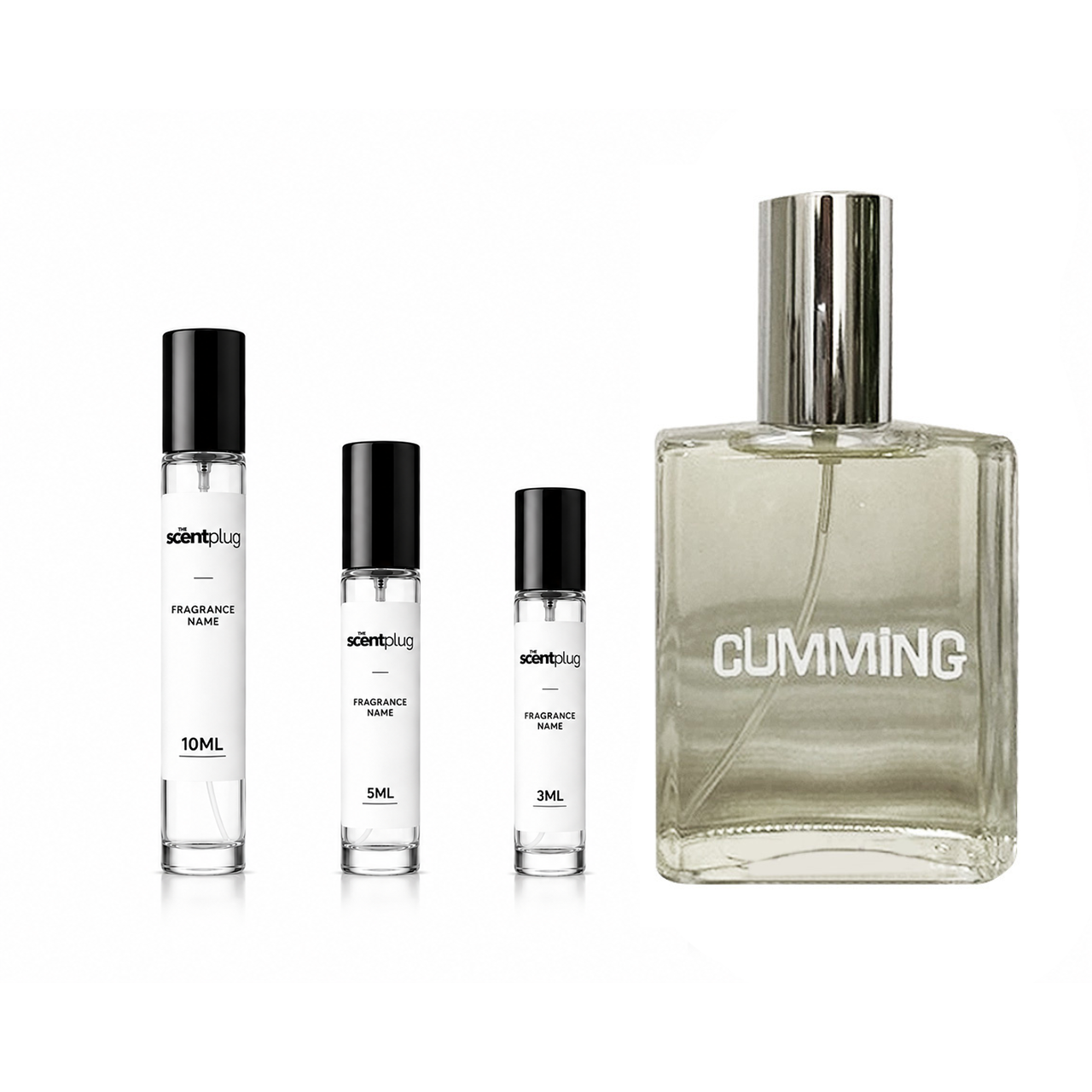 Cumming Decant sample bottle from The Scent Plug, showcasing the elegant packaging and clear label for fragrance testing.