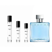 Chrome Azzaro decant sample bottle from The Scent Plug, showcasing a sleek silver and chrome design.