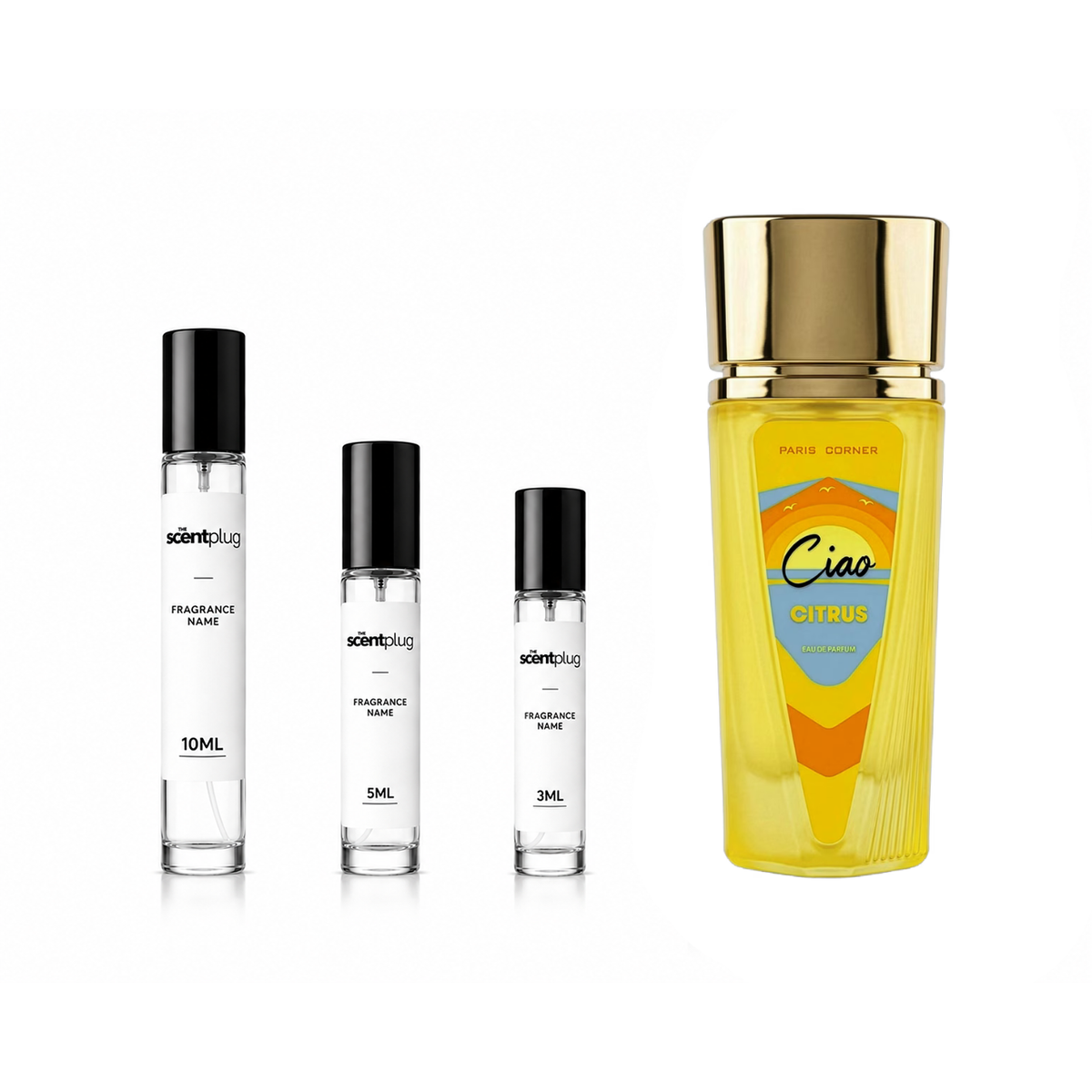 Ciao Citrus PARIS CORNER decant sample bottle from The Scent Plug, featuring citrus and floral fragrance notes.