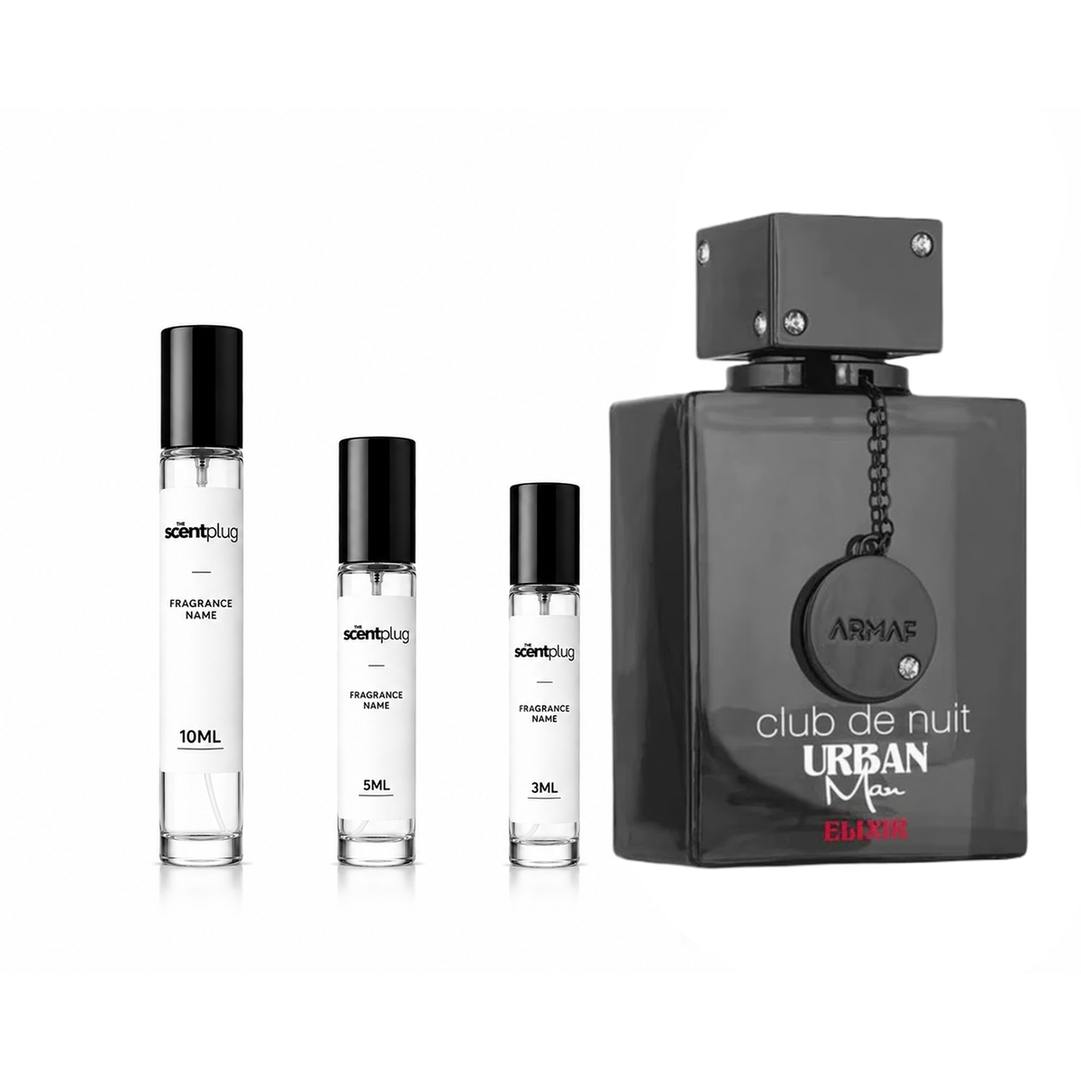 Sample bottle of Club De Nuit Urban Elixir by Armaf, a luxury men's fragrance decant from The Scent Plug.