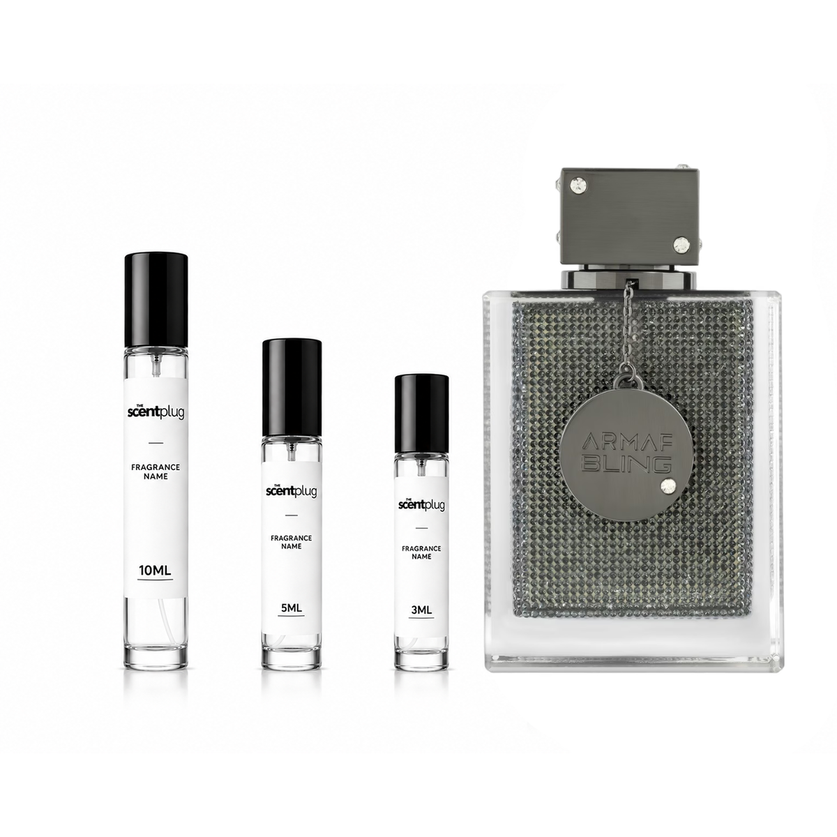 Sample of Club de Nuit Bling by Armaf, a luxurious men's fragrance decant from The Scent Plug, showcasing the elegant bottle design.