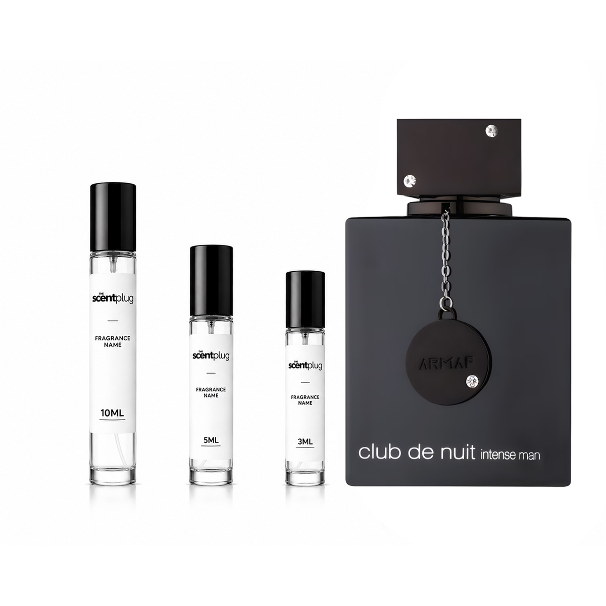 Sample of Club de Nuit Intense Man by Armaf, featuring a sleek bottle with a dark, sophisticated design.