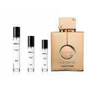 Sample of Club de Nuit Milestone by Armaf in a decant bottle, showcasing the fragrance's sleek design and branding.