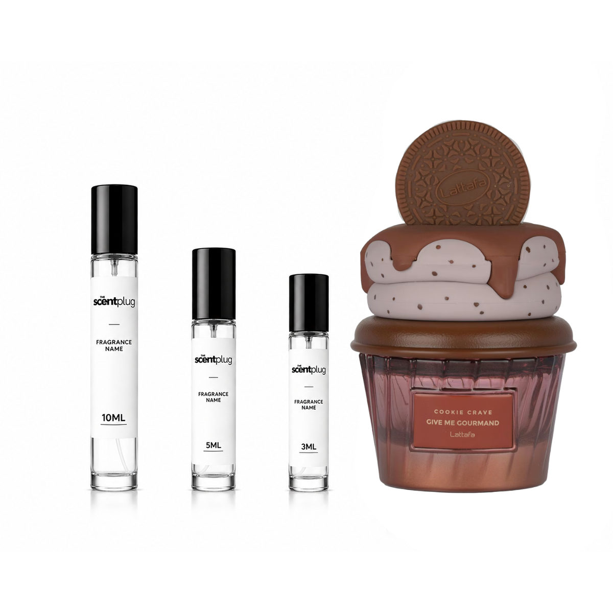 Sample decant of Cookie Crave Lattafa Perfumes by The Scent Plug, showcasing the perfume bottle and packaging.