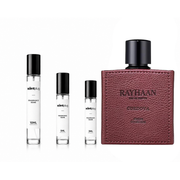Sample of Cordova Rayhaan decant by The Scent Plug, showcasing a clear glass container with a minimalist label for fragrance testing.