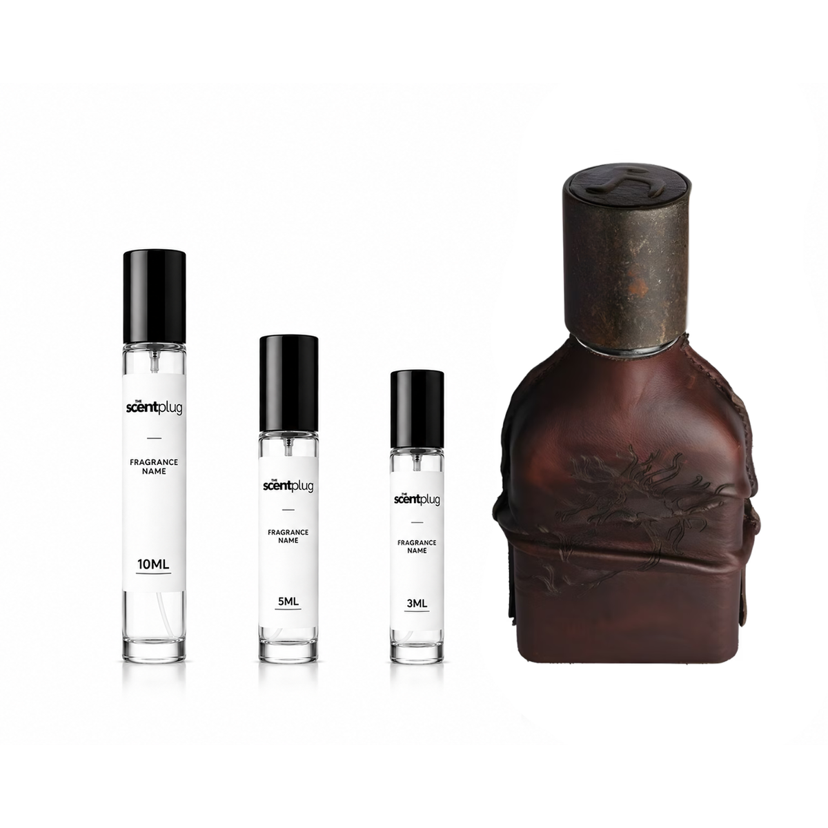 Cuoium Orto Parisi fragrance decant sample displayed in a clear bottle with minimalist label for the Scent Plug.