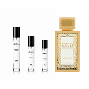 DXB Juneirah Maison Asrar decant sample by The Scent Plug, featuring elegant fragrance packaging and a sleek bottle design.