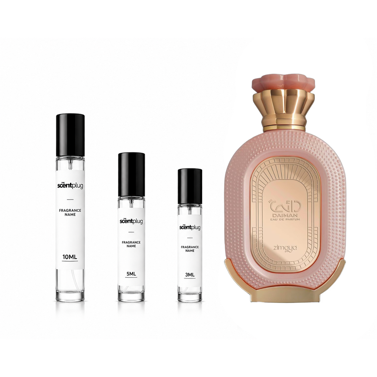 Daiman Eden Zimaya decant sample bottle by The Scent Plug, showcasing the fragrance packaging and branding.
