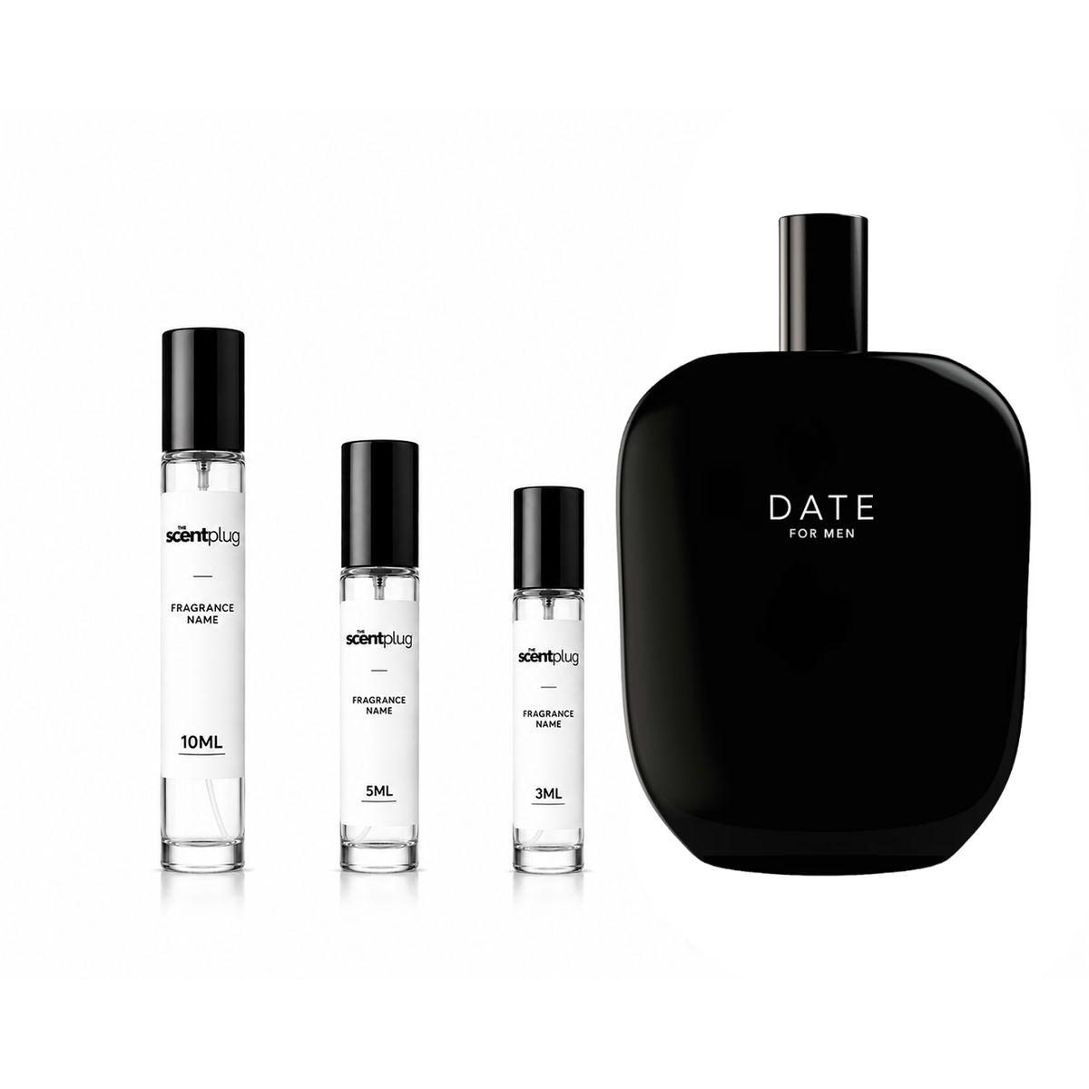 Sample of Date For Men fragrance by The Scent Plug, showcasing the decant bottle with branding and scent label.