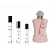 Sample of Delina perfume by Parfums de Marly, showcasing the elegant bottle design and floral fragrance details.