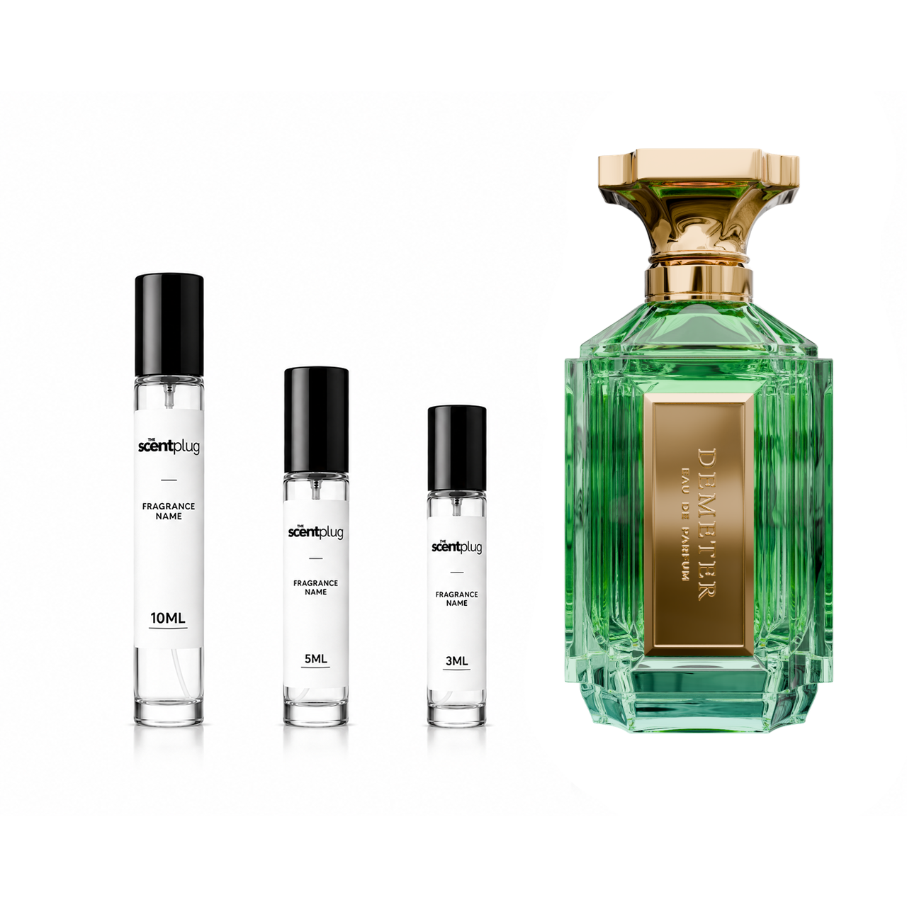 Demeter Velixir Decant sample bottle from The Scent Plug, featuring a clear container with a white cap and product label.