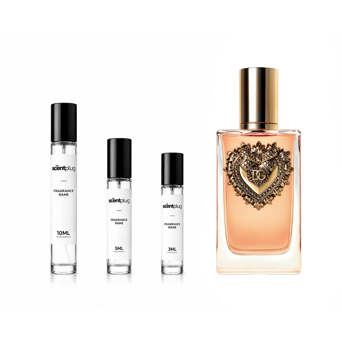Sample of Devotion Dolce&Gabbana Decant by The Scent Plug showing the perfume bottle against a neutral background
