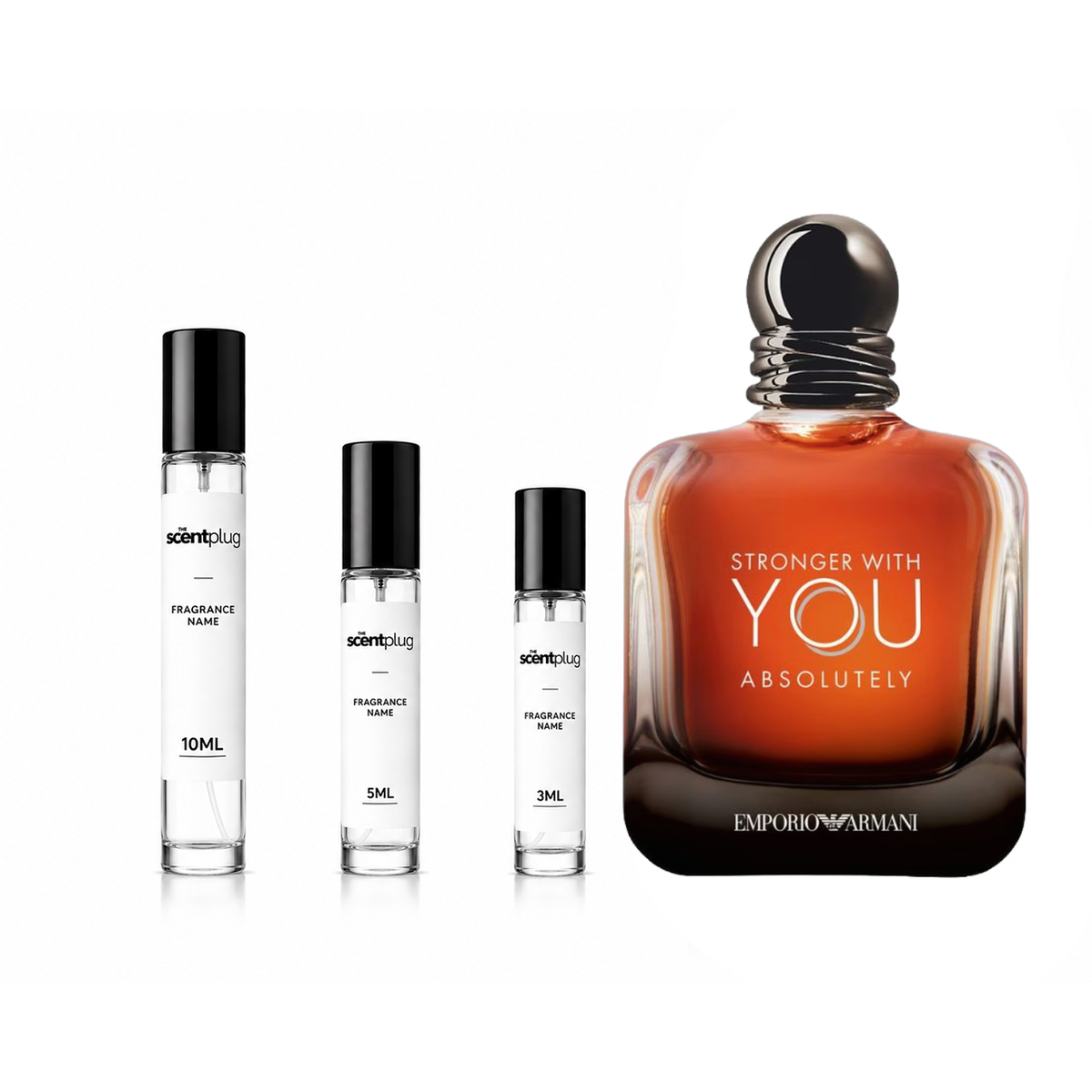 Decant sample of Emporio Armani Stronger With You Absolutely fragrance by Giorgio Armani, displayed in a clear bottle.