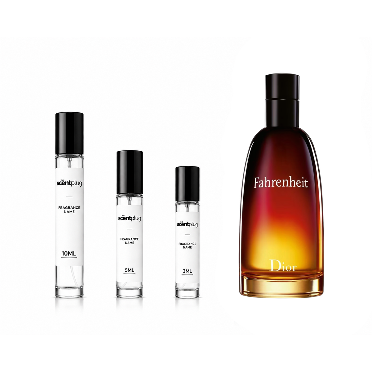 Fahrenheit Dior decant sample bottle by The Scent Plug showing the fragrance label and packaging.