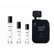 Fareed Riiffs perfume decant sample by The Scent Plug, showcasing a sleek glass vial with a black cap and label.
