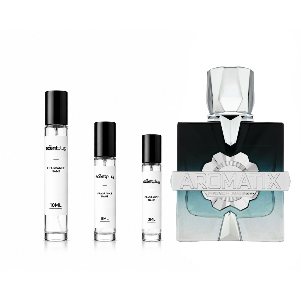 Frostbite Aromatix X French Avenue decant sample by The Scent Plug, showcasing the small fragrance vial with label and cap.