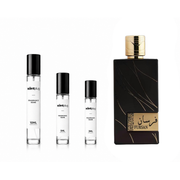 Fursan Brown Khadlaj perfume decant sample from The Scent Plug, featuring elegant brown perfume bottle with gold accents.