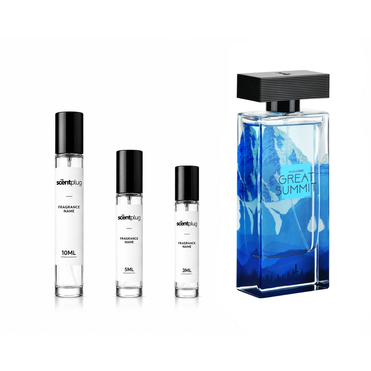 Decant of Great Summit J. fragrance by The Scent Plug, featuring a sleek container with the perfume sample label.
