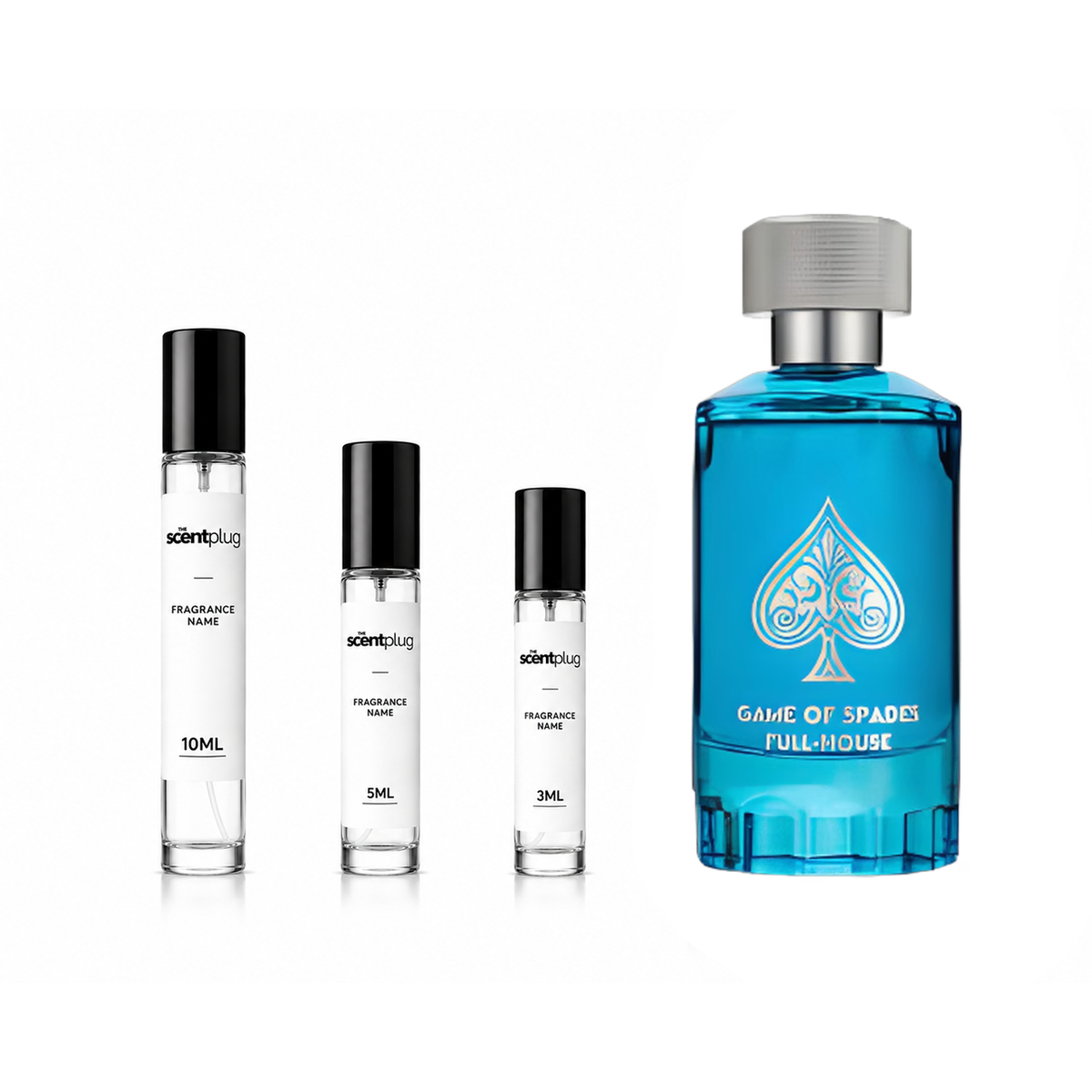 Game of Spades Full House Jo Milano Paris decant by The Scent Plug, sample bottle showcasing elegant packaging and branding