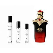 Glass decant bottle labeled Gladius Nusuk by The Scent Plug, featuring a sleek, clear design for fragrance storage.