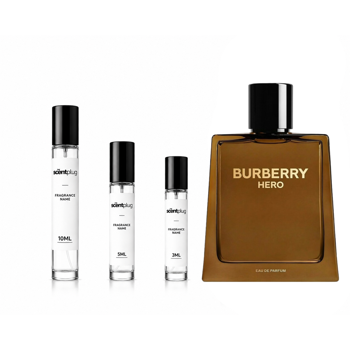 Hero Eau de Parfum by Burberry, sample decant bottle from The Scent Plug, showcasing the elegant fragrance packaging.