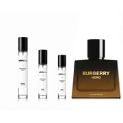 Sample of Hero Elixir de Parfum by Burberry, decant bottle from The Scent Plug, featuring elegant packaging and branding.