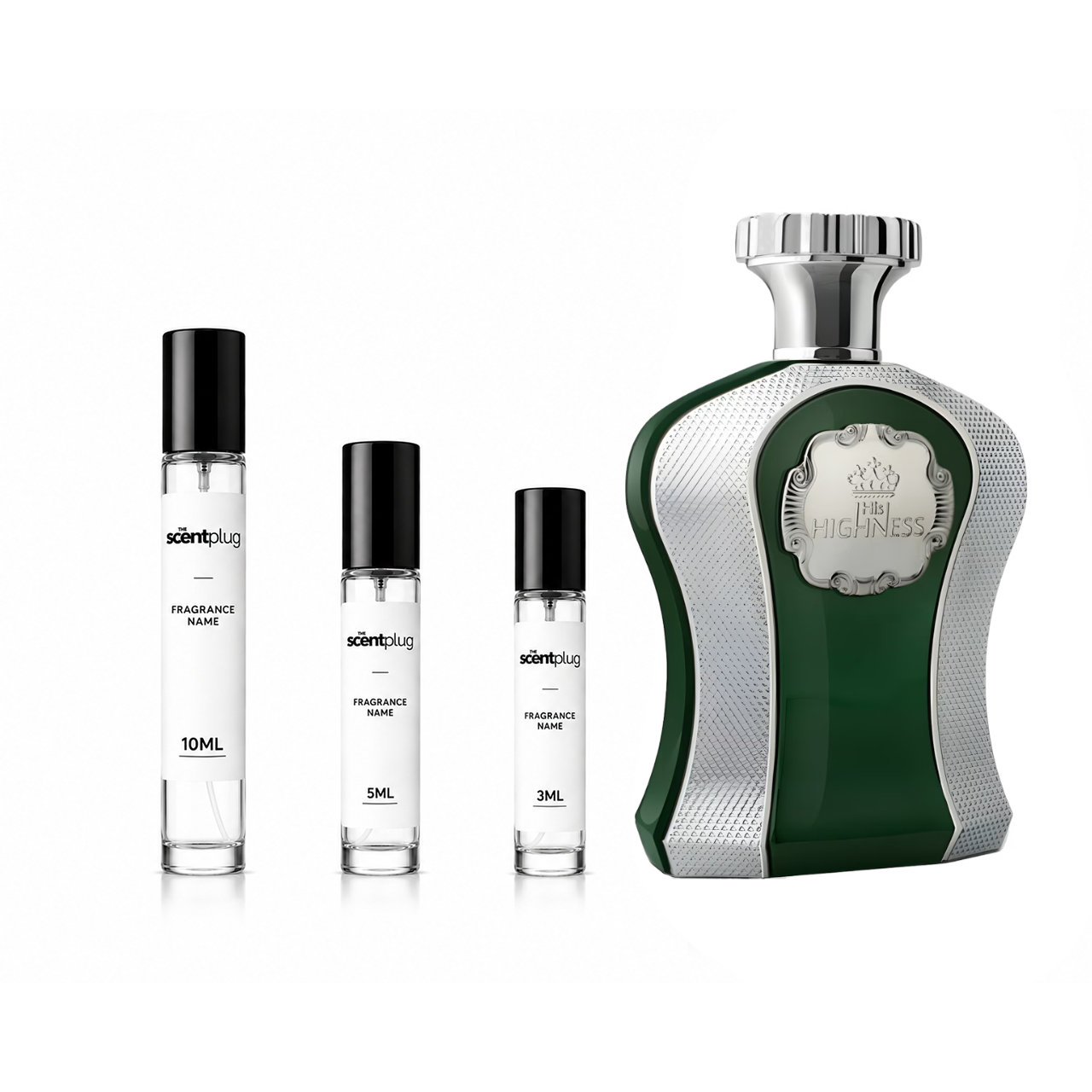 Sample of Highness III Afnan perfume decant by The Scent Plug, showing the fragrance bottle and packaging.